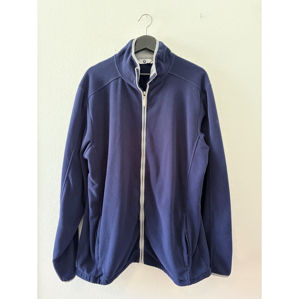 Men's BMW Navy Blue Full Zip Fleece Jacket Size XL Embroidered Logo Outerwear
